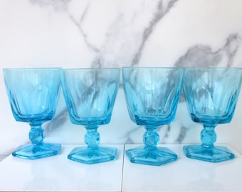 4 copas vintage azul claro, champán Hazel Atlas Capri, sorbete, copas de cóctel/8 oz/