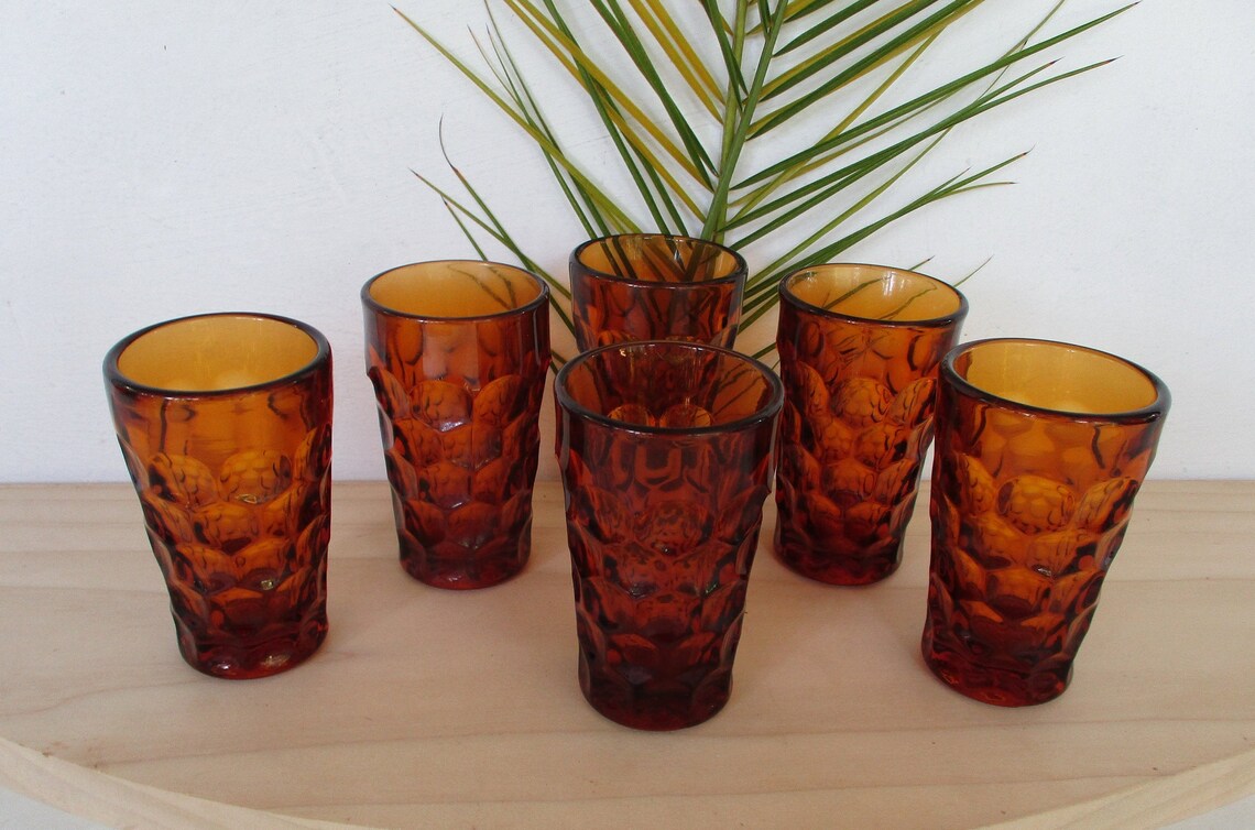 Vintage Amber Glass Shot Glasses Dot Glass Etsy UK