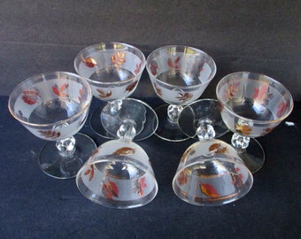 Vintage 6 gold leaves and rimmed liquor glasses,4 oz coupe made by Libbey