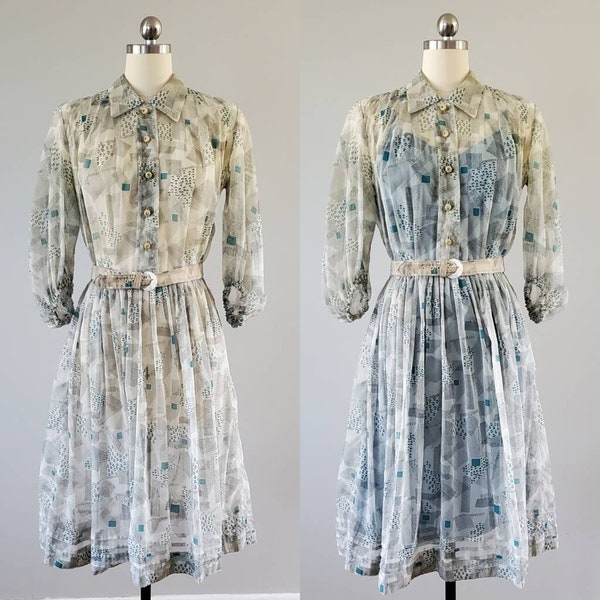 1940s Sheer Dress by Doris Dodson Juniors 40s Dress 40's Women's Vintage Dress Size Small