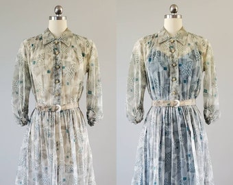 1940s Sheer Dress by Doris Dodson Juniors 40s Dress 40's Women's Vintage Dress Size Small