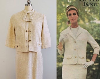 1960s Butte Knit Dress Suit with Skirt, Jacket and blouse - Linen Cotton Blend - 60s Dress Set - 60s Women's Vintage Size Small/Medium