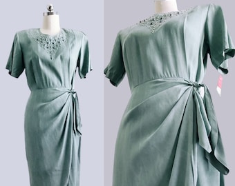 80s Does 40s Southwest Style Dress by Paris Sport Club with Original Tags Attached - Turquoise Dress - Women's Vintage Size Medium/Large