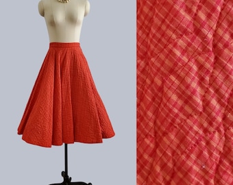 1950s Quilted Cotton Circle Skirt by Ardee Sportswear California - 50s Cotton Skirt - 50s Women's Vintage Size Small - 24" Waist