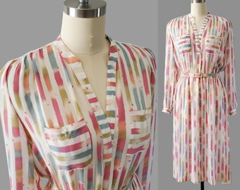 1970s BGB Ltd Dress with Matching Belt - 80's Dresses - 80s Women's Vintage Size Large