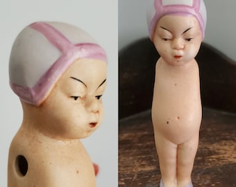 Antique Hertwig Bonnet Head Doll - Head Only - With Fancy
