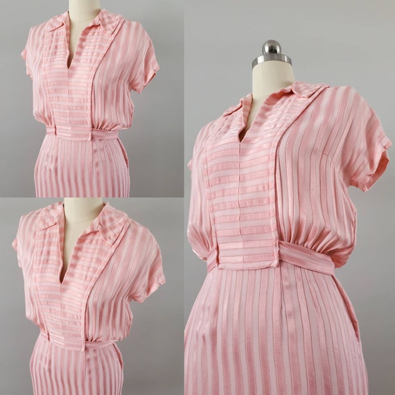 1940s Pink Dress with Attached Belt 40s Day Dress… - image 3