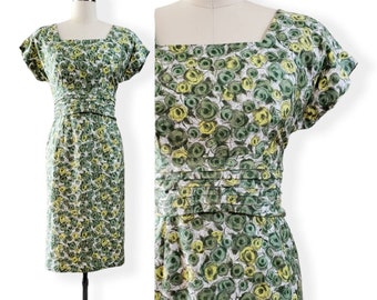 1960s Cotton Wiggle Dress 60s Cotton Day Dress 60's Women's Vintage Size Small