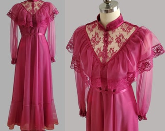 1970s Victorian Revival Dress - 70s Maxi Dress - 70s Women's Vintage Size Large