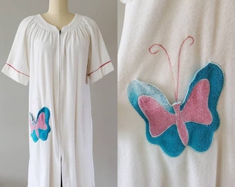 1980s Coco Bay Terry Swimsuit Cover Up with Butterfly Pocket 80s Bathing Suit Vintage 80's Swimwear Size Medium