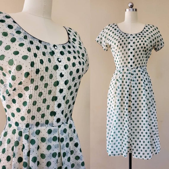 1940s Sheer Polkadot Dress 40s Day Dress 40's Pinu