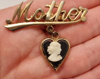 1960s Mother Brooch Pin with Cameo Pendant - Mid-century Jewelry - 60s Jewelry