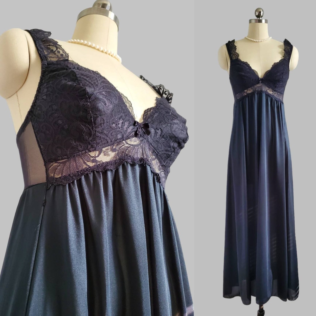 1980's Scassi Nightgown With Builtin Bra 70s Lingerie Etsy