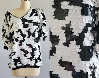 1980s Oleg Cassini Paillette Sequin Blouse - 80s Blouse - 80s Liza Minelli Style - Women's Vintage Size Medium