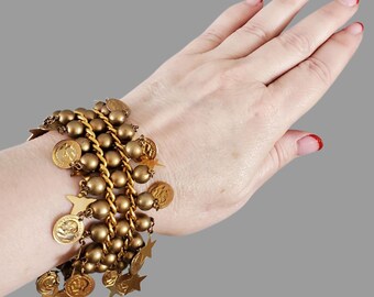 Vintage 1980s Bead, Syar and Coin Bracelet - 80s Jewelry - Vintage Accessories