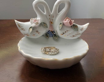 1950s Swan Ring Tray or Trinket Dish - 50s Home Decor - Mid-century Decor - Vintage Collectibles