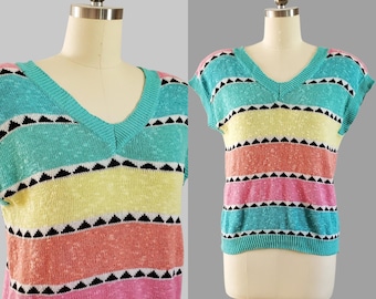 1980s Sweater in Linen Blend - 80s Spring Sweater - 80s Women's Vintage Size Large