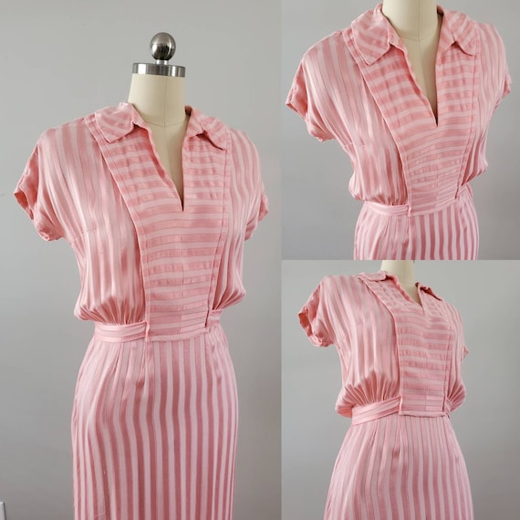 1940s Pink Dress with Attached Belt 40s Day Dress… - image 4