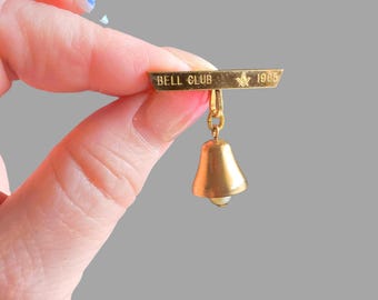 1960s Bar Pin with Bell Pendant and Masonic Symbol 1965 - 12kt Gold Filled by Binder Bros - Mid-century Jewelry - 60s Fashion