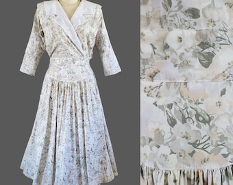 1980s 100% Cotton Dress by Sally Lou - Made in USA - 80s  Floral Print Dress - 80s Women's Vintage Size Medium