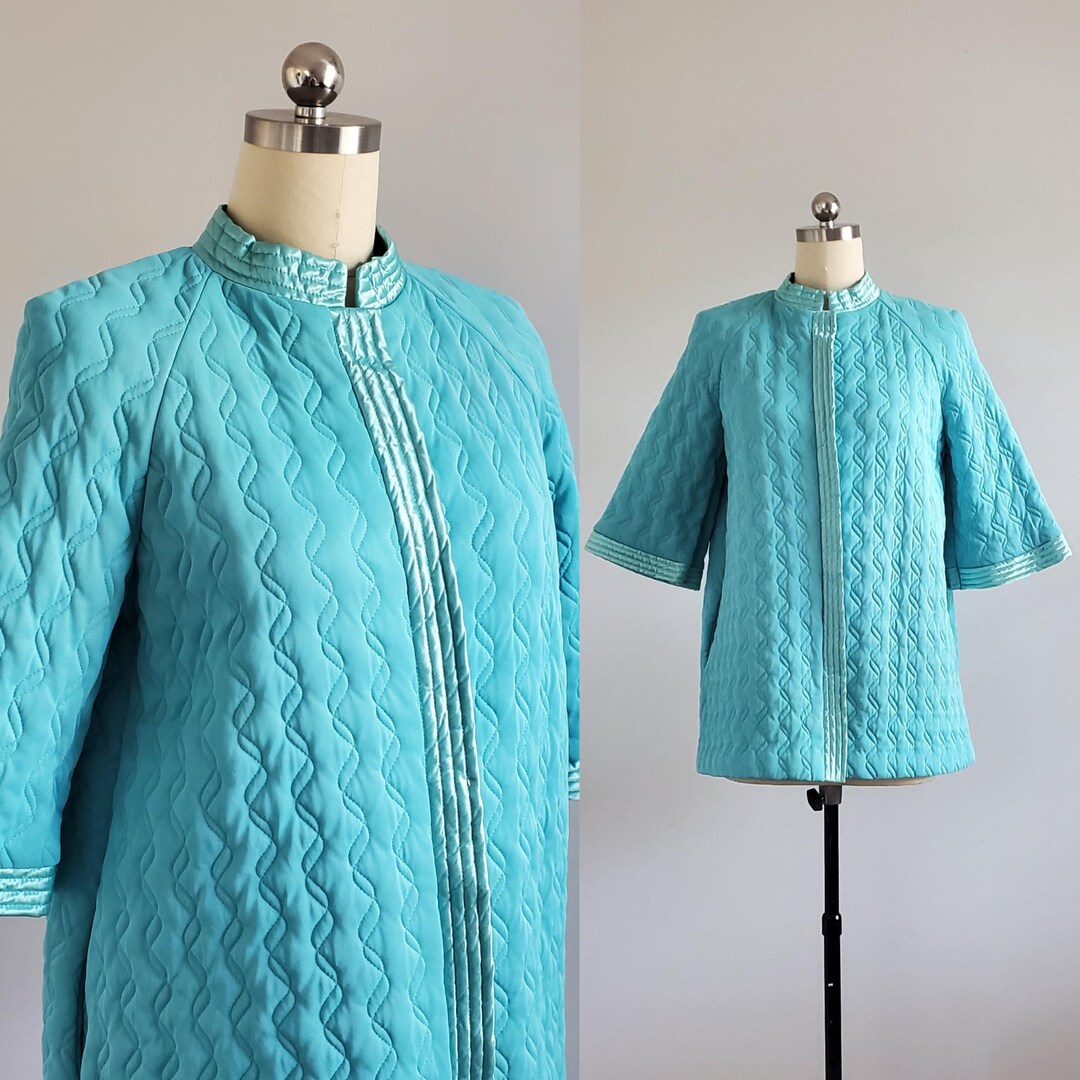 1960s Quilted Robe in Turqoise With Satin Trim - 60s Lingerie ...