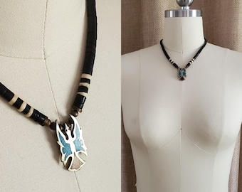 Vintage Silver Navajo Peyote Bird Necklace - with Turqouise and Coral on a Clay and Puka Shell Necklace - Estate Jewelry - Vintage jewelry