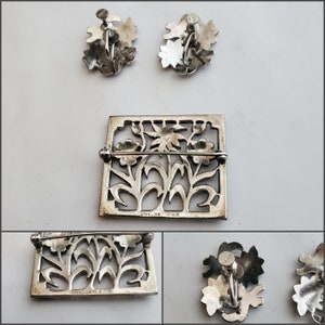 Vintage Sterling Silver and Marcasite Floral Pin and Earring Set Mid-century Jewelry Vintage Accessories image 4