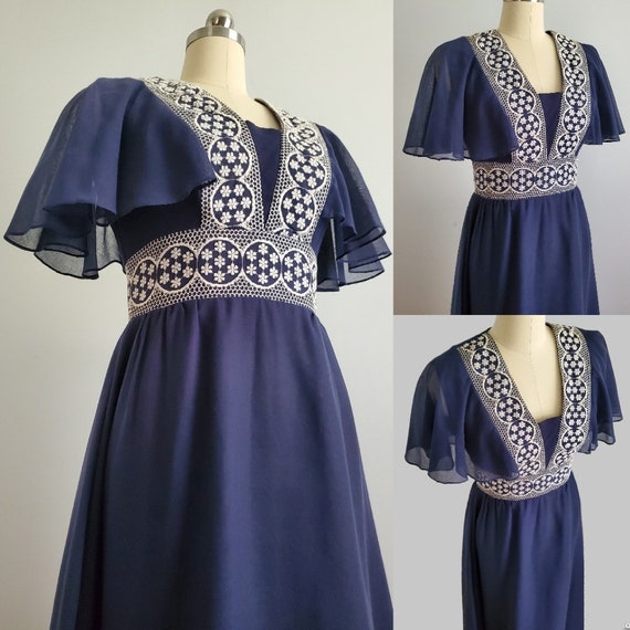 Late 60s Prairie Revival Dress with Cape Sleeves - 60… - Gem