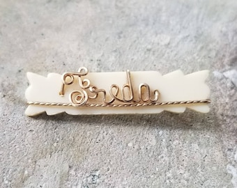 Vintage 1950's Celluloid Wire Name Brooch Pin Mid-century 50s Jewelry Vintage 50's Accessories Vintage Souvenir Jewelry "Freda"