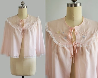 1950s Pink Bed Jacket by Corhon Noumair - 50s Lingerie- 50s Sleepwear - Women's Vintage Size Medium