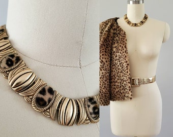 1970s Leopard Choker with Faux Fur 70s Jewelry 70's Accessories