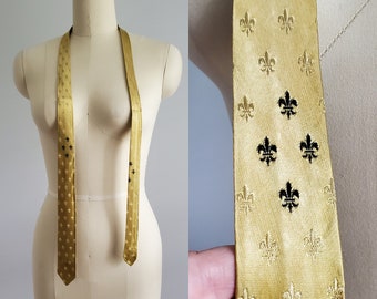1960s Gold Tie with Fleur-de-lis by Pilgrim - 60s Men's Vintage - 60s Necktie