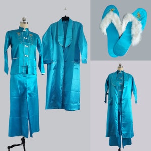 1960s 4PC Lounge Set with Top, Pants, Robe and Slippers - Never Worn - 60s Loungewear - 60s Sleepwear Women&#39;s Vintage Size Medium