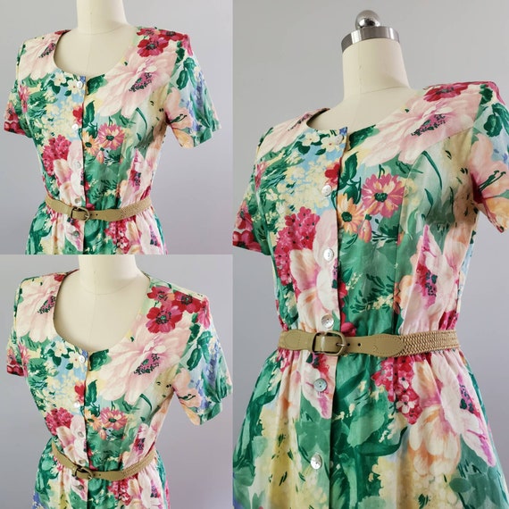 1980s Cotton Day Dress with Pockets by Bedford Fa… - image 3