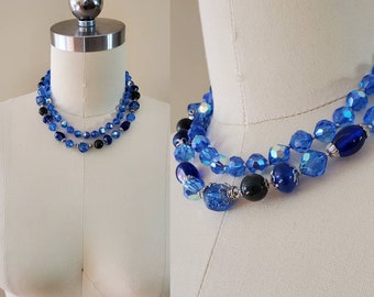 1960's Glass Beaded Choker Necklace 60's Jewelry 60s Women's Vintage