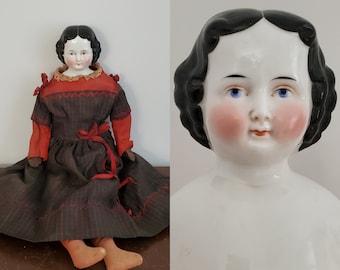 Antique China Head Doll - 20" Tall- with Visible Part - Antique German Dolls - Collectible Dolls