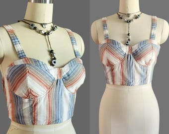 90s/Y2K Crop Top by American Eagle - Crop Tank Top - Bralette Top - 90s and Y2K Fashion - Striped Top - Size Large
