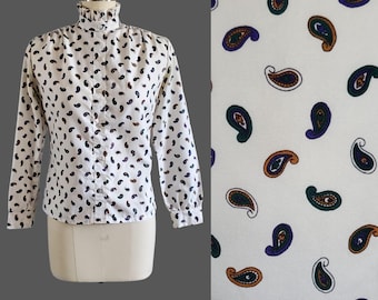 1970s Paisley Blouse with High Ruffle Collar - 70s Blouse - 70s Women's Vintage Size Small