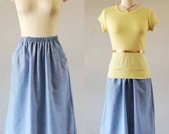 1980s Blue Denim-look Skirt with Pockets by Land n Sea 80's Skirt 80s Women's Vintage Size