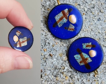1960's Enamel on Copper Clip-on Earrings 60's Jewelry 60s Accessories - Midcentury Abstract Design