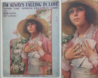 1920's Sheet Music I'm Always Falling In Love... 20s Home Decor - 20's Wall Hanging Vintage Print - Art Deco Ephemera