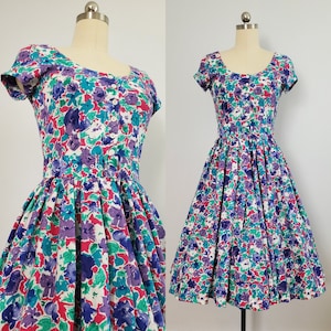 80er Jahre 50er Baumwoll Tageskleid von Robbie Bee - 80er Kleid - 80er Damen Vintage Größe Small/Medium