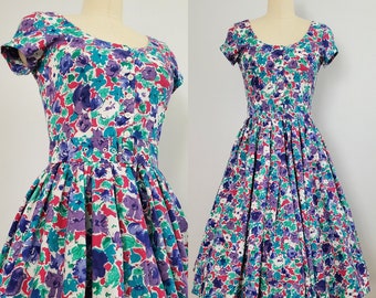 80s Does 50s Cotton Day Dress by Robbie Bee - 80s Dress - 80's Women's Vintage Size Small/Medium