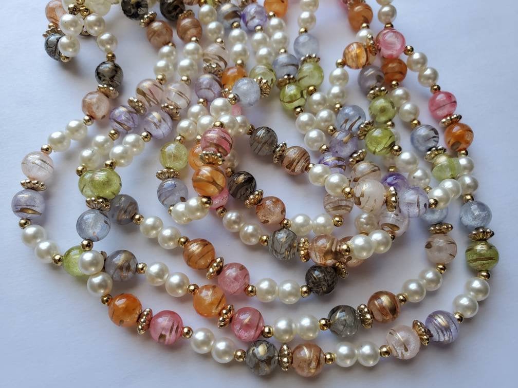 1960s/70s Beaded Necklace with Three Strands - 60s Jewelry - 60's