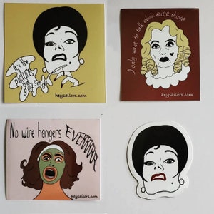Horror Dames Sticker Set 4 Pieces - Classic Movie Stickers - Movie Decal - Norma Desmond - Joan Crawford - Bette Davis