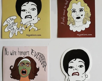 Horror Dames Sticker Set 4 Pieces - Classic Movie Stickers - Movie Decal - Norma Desmond - Joan Crawford - Bette Davis