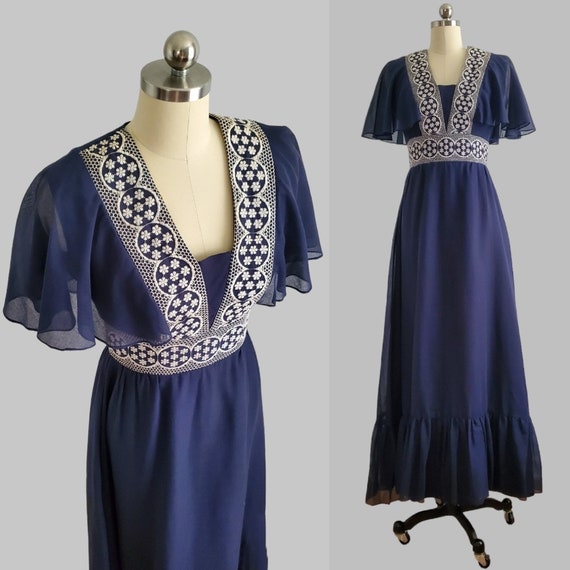 Late 60s Prairie Revival Dress with Cape Sleeves - 60… - Gem