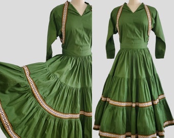 1950s Fiesta Patio Set with Blouse and Circle Skirt by Jones' Western Store - 50s Dress Set - 50s Women's Vintage Size XS