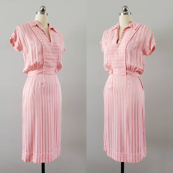 1940s Pink Dress with Attached Belt 40s Day Dress… - image 6