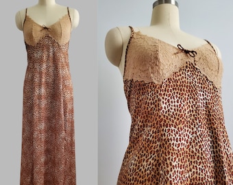 1980s Vanity Fair Leopard Print Nightgown -  80s Lingerie - 80s Loungewear